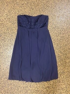 David's Bridal Strapless Beaded Navy Dress